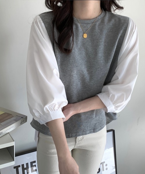 emi+(エミプラス)の「チェック柄ボリュームスリーブブラウス(Tシャツ/カットソー・レディース・ブラック/ネイビー/グレー/ブラック系その他2/ホワイト/ホワイト系その他/ブラック系その他/ベージュ・M/S/L)」の6枚目の写真