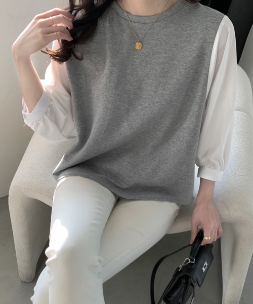 emi+(エミプラス)の「チェック柄ボリュームスリーブブラウス(Tシャツ/カットソー・レディース・ブラック/ネイビー/グレー/ブラック系その他2/ホワイト/ホワイト系その他/ブラック系その他/ベージュ・M/S/L)」の13枚目の写真