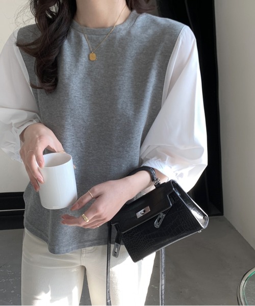 emi+(エミプラス)の「チェック柄ボリュームスリーブブラウス(Tシャツ/カットソー・レディース・ブラック/ネイビー/グレー/ブラック系その他2/ホワイト/ホワイト系その他/ブラック系その他/ベージュ・M/S/L)」の14枚目の写真