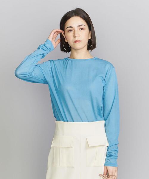 BEAUTY&YOUTH UNITED ARROWS(ビューティーアンドユースユナイテッドアローズ)の「BY コットンナイロン天竺 シアー クルーネック Tシャツ -ウォッシャブル-(Tシャツ/カットソー・レディース・オフホワイト/ライトブルー/イエロー・FREE)」の12枚目の写真