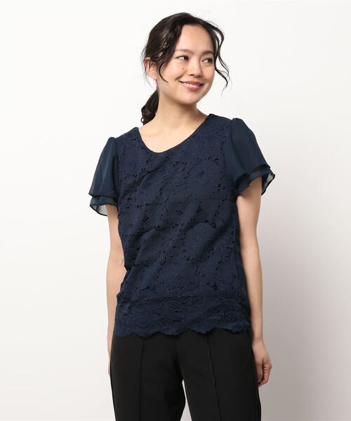 Lace Ladies(レースレディース)の「フロントレース シフォンスリーブ プルオーバー(シャツ/ブラウス・レディース・ホワイト/ネイビー/ブラック/グレー/アイボリー/ベージュ・XL/S/M/L)」の6枚目の写真