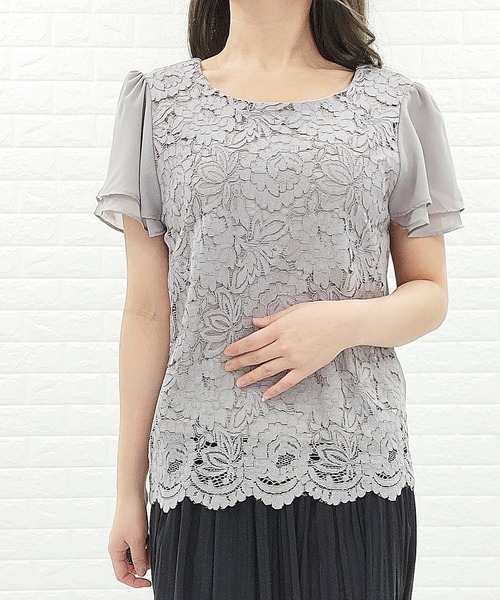 Lace Ladies(レースレディース)の「フロントレース シフォンスリーブ プルオーバー(シャツ/ブラウス・レディース・ホワイト/ネイビー/ブラック/グレー/アイボリー/ベージュ・XL/S/M/L)」の4枚目の写真