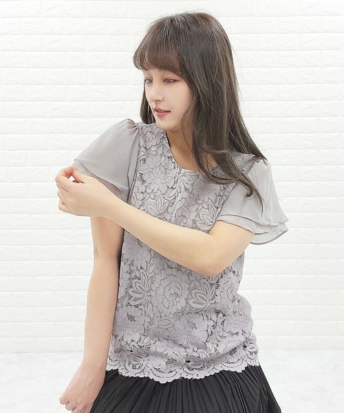 Lace Ladies(レースレディース)の「フロントレース シフォンスリーブ プルオーバー(シャツ/ブラウス・レディース・ホワイト/ネイビー/ブラック/グレー/アイボリー/ベージュ・XL/S/M/L)」の16枚目の写真