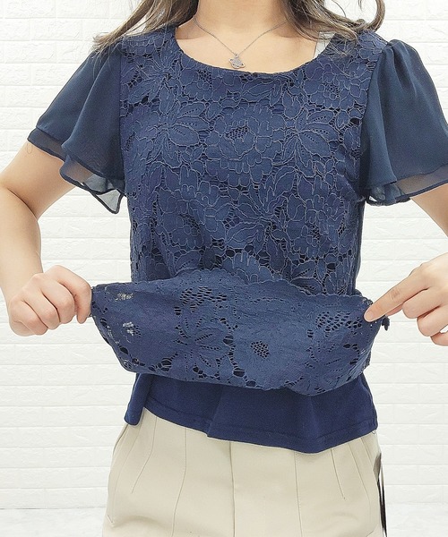 Lace Ladies(レースレディース)の「フロントレース シフォンスリーブ プルオーバー(シャツ/ブラウス・レディース・ホワイト/ネイビー/ブラック/グレー/アイボリー/ベージュ・XL/S/M/L)」の14枚目の写真