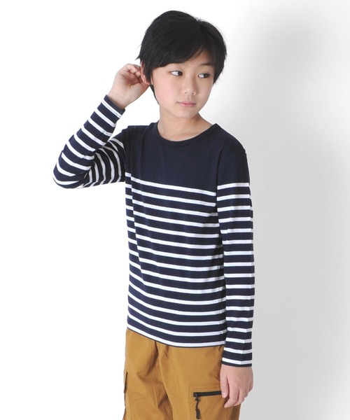 GLAZOS(グラソス)の「パネルボーダー長袖Tシャツ(Tシャツ/カットソー・キッズ・ブラック/ブルー/ワインレッド/ロイヤルブルー/ネイビー/レッド・170cm/160cm/140cm/130cm/150cm)」の3枚目の写真