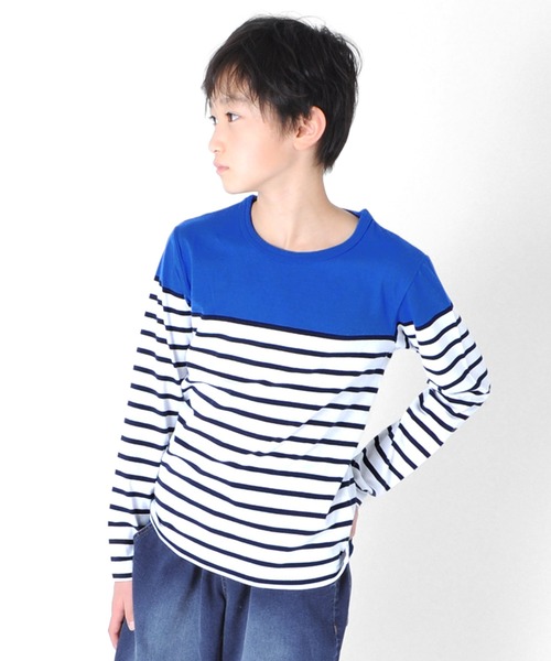 GLAZOS(グラソス)の「パネルボーダー長袖Tシャツ(Tシャツ/カットソー・キッズ・ブラック/ブルー/ワインレッド/ロイヤルブルー/ネイビー/レッド・170cm/160cm/140cm/130cm/150cm)」の4枚目の写真