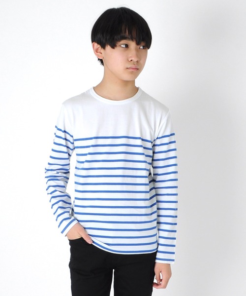 GLAZOS(グラソス)の「パネルボーダー長袖Tシャツ(Tシャツ/カットソー・キッズ・ブラック/ブルー/ワインレッド/ロイヤルブルー/ネイビー/レッド・170cm/160cm/140cm/130cm/150cm)」の1枚目の写真
