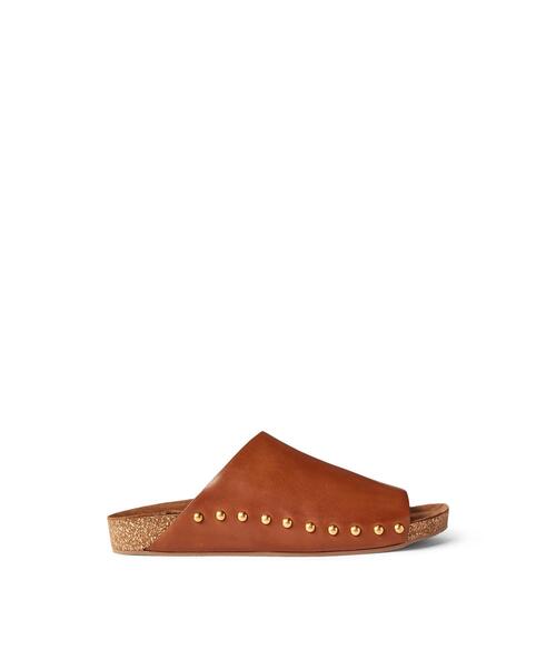 カーフスキン レザー リベット スライド サンダル