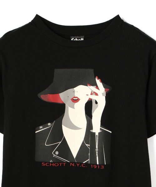 schott（ショット）の「【WOMEN'S 】 THE GIRL T-SHIRT/ウィメンズ ガールTシャツ（Tシャツ/カットソー・レディース・ブラック/オフホワイト・FREE）」の3枚目の写真