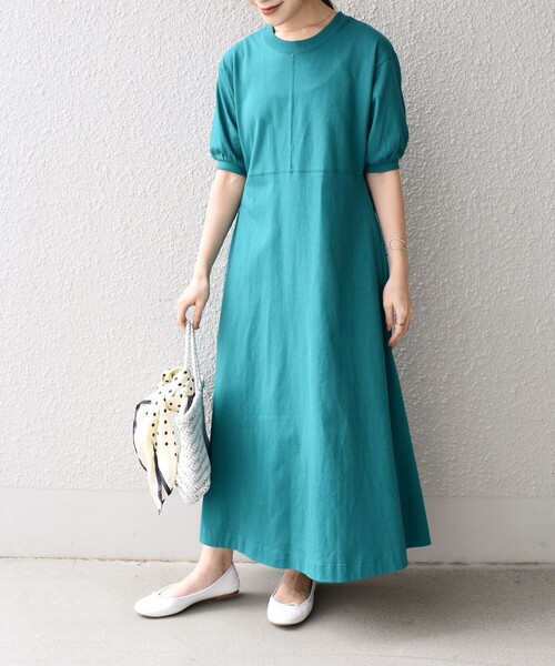 新品♪シップス美シルエットコットン天竺ボリュームスリーブへム切替ワンピース♪ セール】 * 〈洗濯機可能〉コットン 天竺 ボリューム スリーブ