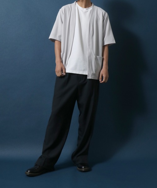 ANPAS（アンパス）の「Georgette Buttonless Loose Cardigan/ジョーゼット ボタンレス 5分袖 ルーズカーディガン（カーディガン/ボレロ・メンズ・ブラック/ライトグレー/ネイビー・LL/M/L）」の6枚目の写真