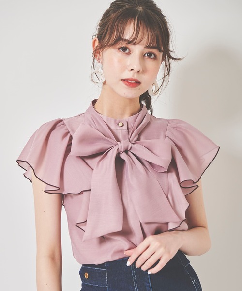 31 Sons de mode(トランテアン ソン ドゥ モード)の「シアーフリル2WAYブラウス(シャツ/ブラウス・レディース・ライトグレー/ブラック/クリーム/ピンク・36)」の6枚目の写真