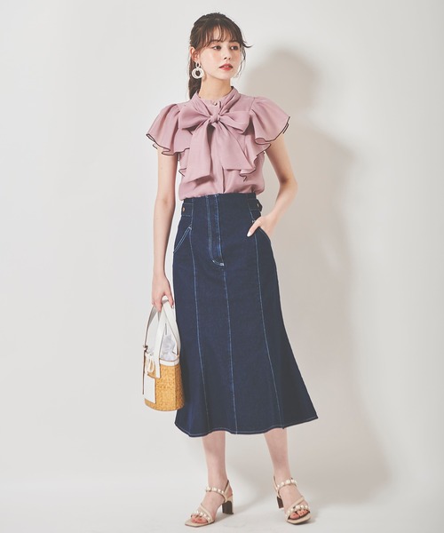 31 Sons de mode(トランテアン ソン ドゥ モード)の「シアーフリル2WAYブラウス(シャツ/ブラウス・レディース・ライトグレー/ブラック/クリーム/ピンク・36)」の13枚目の写真