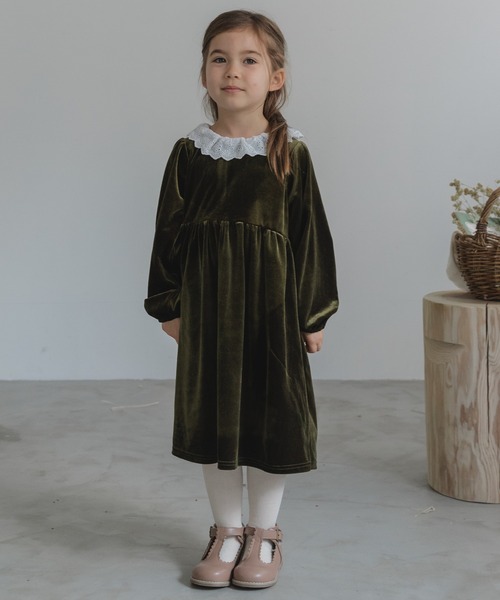 pairmanon（ペアマノン）の「レース襟ベロアワンピース（ワンピース