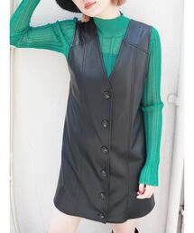 MURUA | フェイクレザーボタンジャンパースカート(ワンピース)