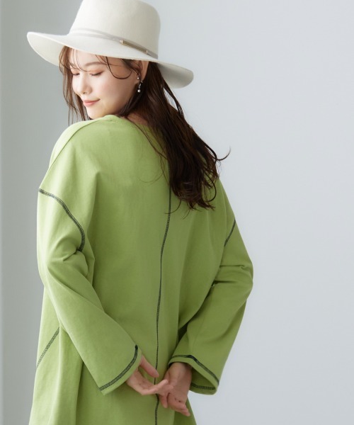 miclat(ミクラ)の「大きいサイズ アウトステッチカットソー miclat(Tシャツ/カットソー・レディース・オフホワイト/ライム・L/LL/4L/3L)」の12枚目の写真