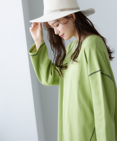 miclat(ミクラ)の「大きいサイズ アウトステッチカットソー miclat(Tシャツ/カットソー・レディース・オフホワイト/ライム・L/LL/4L/3L)」の14枚目の写真