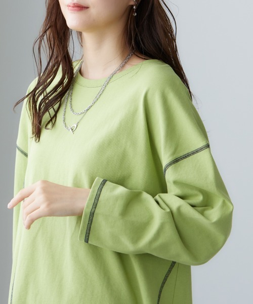 miclat(ミクラ)の「大きいサイズ アウトステッチカットソー miclat(Tシャツ/カットソー・レディース・オフホワイト/ライム・L/LL/4L/3L)」の20枚目の写真