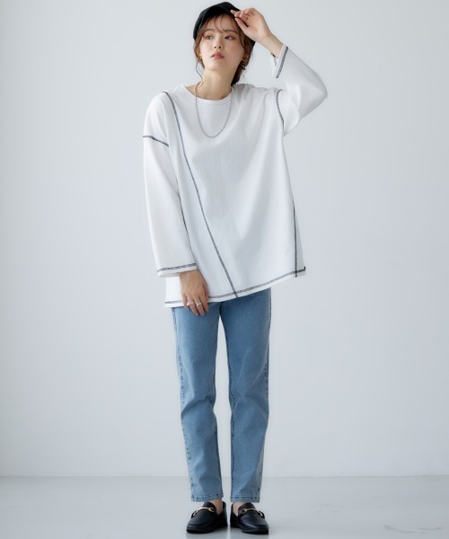 miclat(ミクラ)の「大きいサイズ アウトステッチカットソー miclat(Tシャツ/カットソー・レディース・オフホワイト/ライム・L/LL/4L/3L)」の11枚目の写真