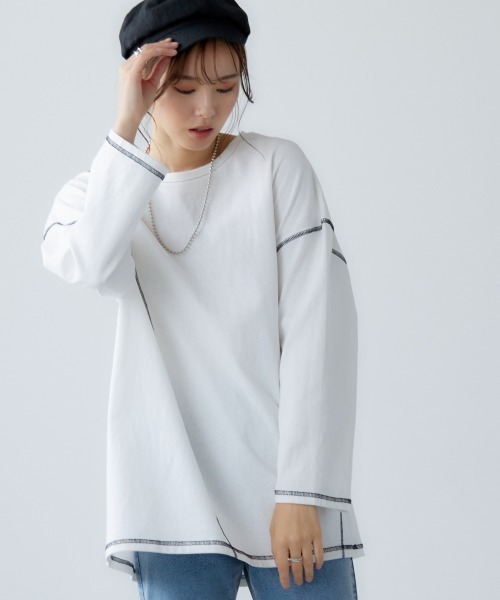 miclat(ミクラ)の「大きいサイズ アウトステッチカットソー miclat(Tシャツ/カットソー・レディース・オフホワイト/ライム・L/LL/4L/3L)」の13枚目の写真