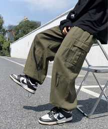 【neos -addictive design-】ワイドシルエット サイドポケット バルーン パラシュートカーゴ パンツ