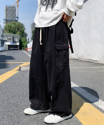 【neos -addictive design-】ワイドシルエット サイドポケット バルーン パラシュートカーゴ パンツ