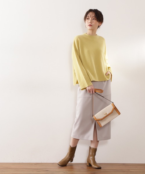 N.（N. Natural Beauty Basic）（エヌエヌナチュラルビューティーベーシック）の「◆デンスホワイトクルーネックニット（ニット/セーター・レディース・オフホワイト/ライトグリーン/イエロー・MEDIUM）」の8枚目の写真