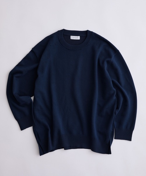 ADAM ET ROPE'(アダムエロペ)の「オーバーサイズ コクーンシルエット プルオーバー/サスティナブル(ニット/セーター・メンズ・グリーン系その他/ネイビー/スミクロ/ホワイト・L/M)」の4枚目の写真