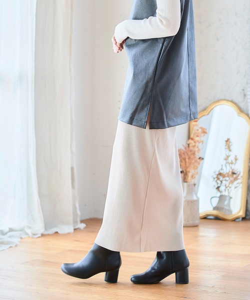 アイレネ　IRENE サイドプリーツ　タイトスカート　新品・未使用　送料無料 セール】 【杏さん着用/洗える】レザーライクプリーツ スカート