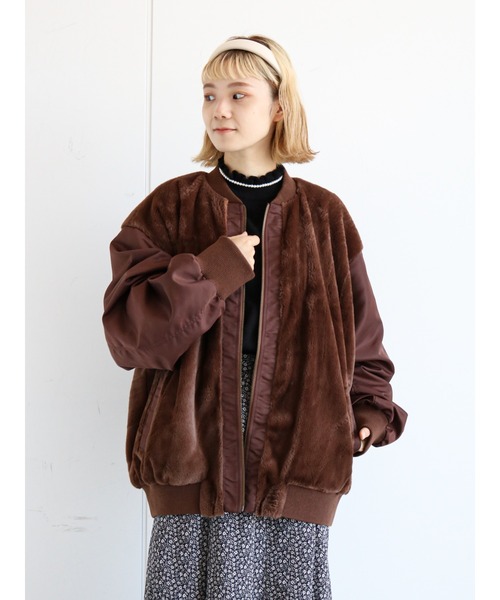 ehka sopo（エヘカソポ）の「ファー切替ブルゾン（ブルゾン・レディース・ブラウン/ベージュ/キナリ・ﾌﾘ-）」の2枚目の写真