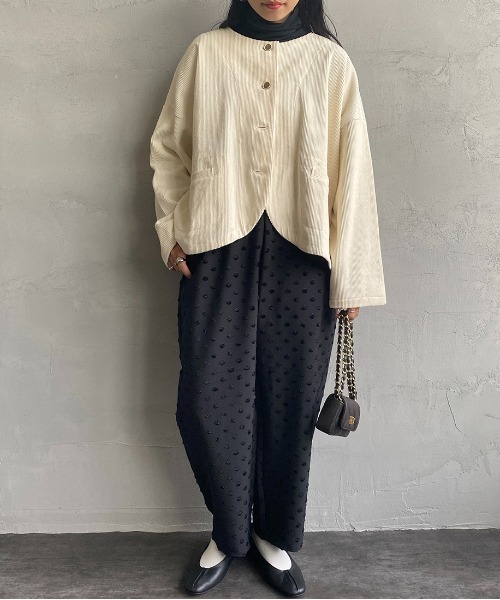 mizuiroind（ミズイロインド）の「[mizuiro ind/ミズイロインド] ドットカットジャカードイージーパンツ（その他パンツ・レディース・ブラック/オフホワイト・F）」の2枚目の写真