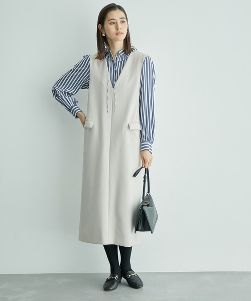 ROPE'（ロペ）の「ダブルクロスジレ風ジャンパースカート（ジャンパースカート・レディース・ベージュ/ブラック・36/38）」の2枚目の写真