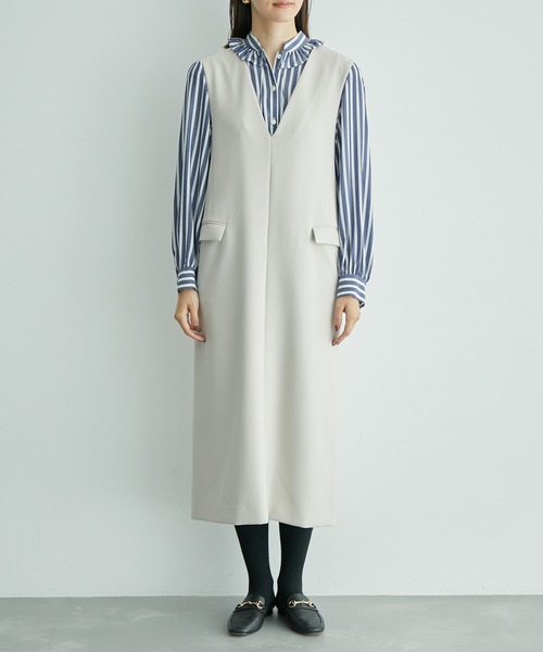 ROPE'（ロペ）の「ダブルクロスジレ風ジャンパースカート（ジャンパースカート・レディース・ベージュ/ブラック・36/38）」の11枚目の写真