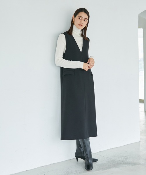 ROPE'（ロペ）の「ダブルクロスジレ風ジャンパースカート（ジャンパースカート・レディース・ベージュ/ブラック・36/38）」の9枚目の写真