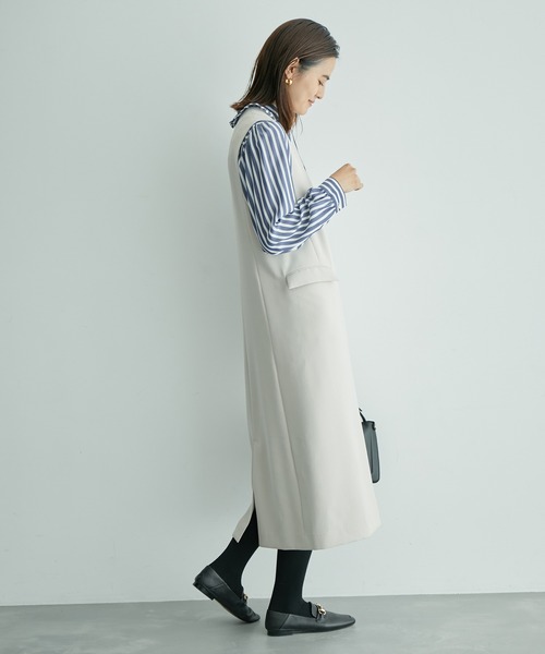 ROPE'（ロペ）の「ダブルクロスジレ風ジャンパースカート（ジャンパースカート・レディース・ベージュ/ブラック・36/38）」の6枚目の写真