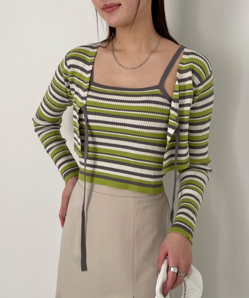 EPIMI E'PIMMY（エピミエピミー）の「〈Setでも〉ランダムボーダーニットキャミソール（キャミソール・レディース・グリーン系その他/オレンジ/パープル・MEDIUM）」の2枚目の写真