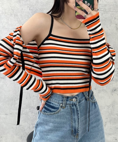 EPIMI E'PIMMY（エピミエピミー）の「〈Setでも〉ランダムボーダーニットキャミソール（キャミソール・レディース・グリーン系その他/オレンジ/パープル・MEDIUM）」の3枚目の写真