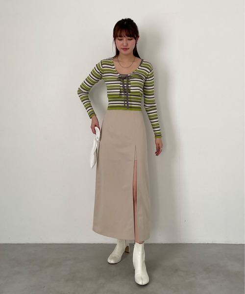 EPIMI E'PIMMY（エピミエピミー）の「〈Setでも〉ランダムボーダーニットキャミソール（キャミソール・レディース・グリーン系その他/オレンジ/パープル・MEDIUM）」の5枚目の写真