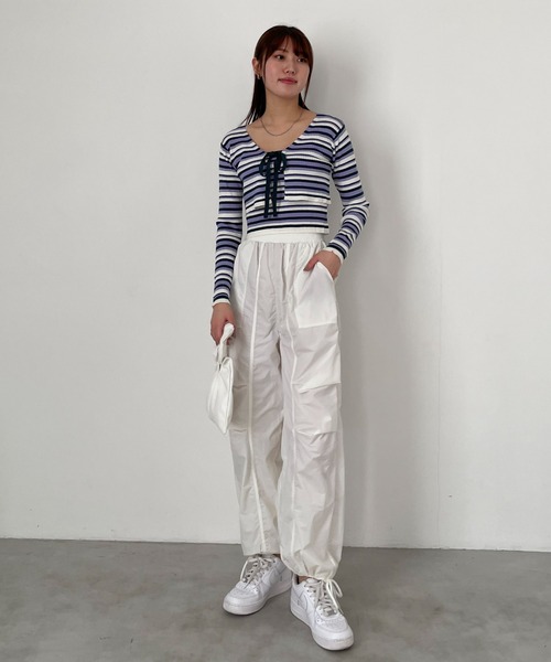 EPIMI E'PIMMY（エピミエピミー）の「〈Setでも〉ランダムボーダーニットキャミソール（キャミソール・レディース・グリーン系その他/オレンジ/パープル・MEDIUM）」の6枚目の写真