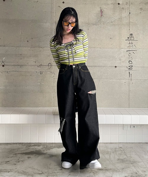 EPIMI E'PIMMY（エピミエピミー）の「〈Setでも〉ランダムボーダーニットキャミソール（キャミソール・レディース・グリーン系その他/オレンジ/パープル・MEDIUM）」の12枚目の写真