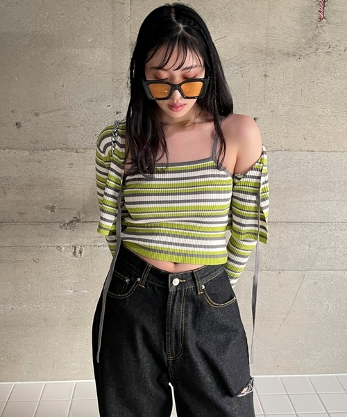 EPIMI E'PIMMY（エピミエピミー）の「〈Setでも〉ランダムボーダーニットキャミソール（キャミソール・レディース・グリーン系その他/オレンジ/パープル・MEDIUM）」の14枚目の写真