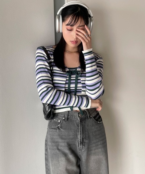 EPIMI E'PIMMY（エピミエピミー）の「〈Setでも〉ランダムボーダーニットキャミソール（キャミソール・レディース・グリーン系その他/オレンジ/パープル・MEDIUM）」の17枚目の写真