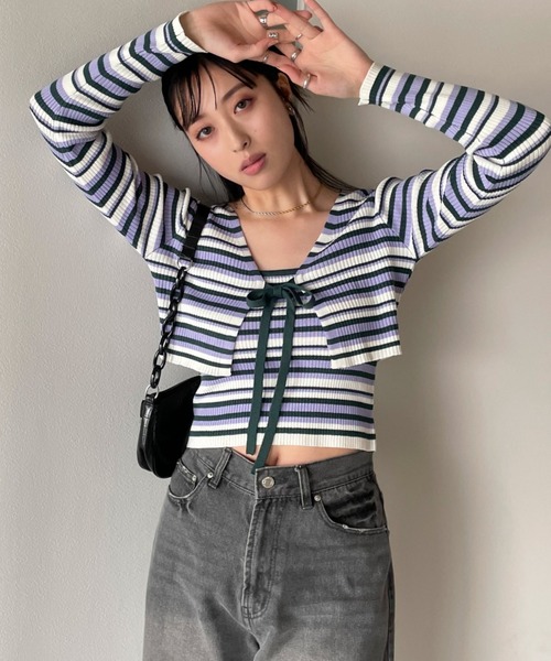 EPIMI E'PIMMY（エピミエピミー）の「〈Setでも〉ランダムボーダーニットキャミソール（キャミソール・レディース・グリーン系その他/オレンジ/パープル・MEDIUM）」の10枚目の写真