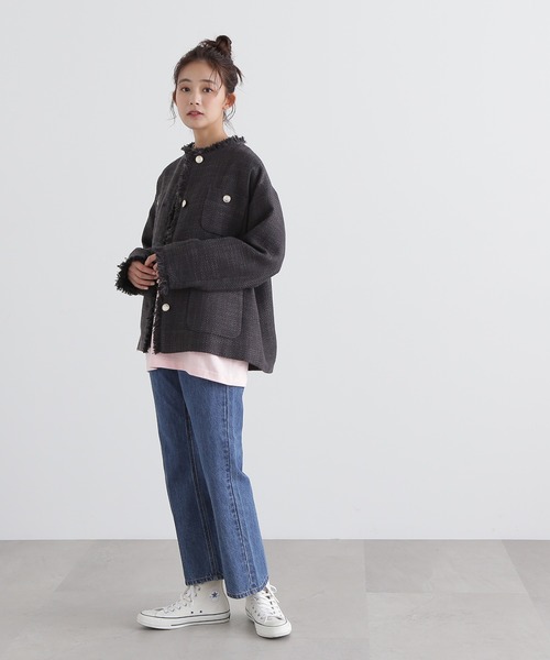 N.(N. Natural Beauty Basic)(エヌエヌナチュラルビューティーベーシック)の「【S Size Line】◆ゴールドボタンツイードジャケット(ノーカラージャケット・レディース・グリーン/スミクロ/オフホワイト・SMALL/MEDIUM)」の7枚目の写真