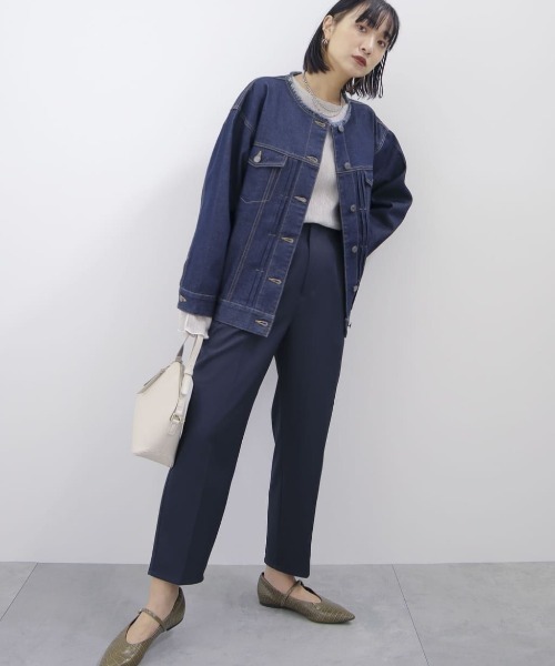 Green Parks(グリーンパークス)の「ノーカラーデニムジャケット(デニムジャケット・レディース・ライトインディゴブルー/インディゴブルー・FREE)」の3枚目の写真