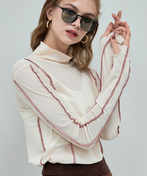 casane(カサネ)の「シアーピンタックトップス(その他トップス・レディース・ブラック/ベージュ/グリーン・FREE)」の2枚目の写真