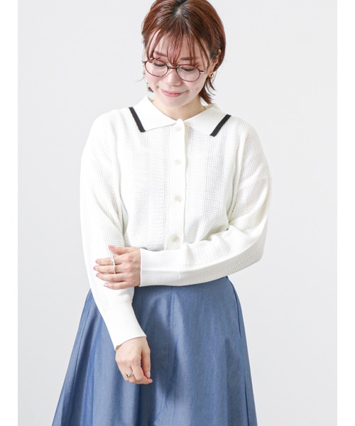 Lugnoncure（ルノンキュール）の「透かし柄衿配色カーディガン
