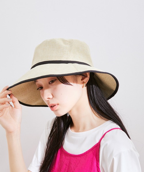 VIS（ビス）の「【UVカット・抗菌防臭】ポリジュートつば広ハット（ハット・レディース・ベージュ系その他/ベージュ・FREE）」の2枚目の写真