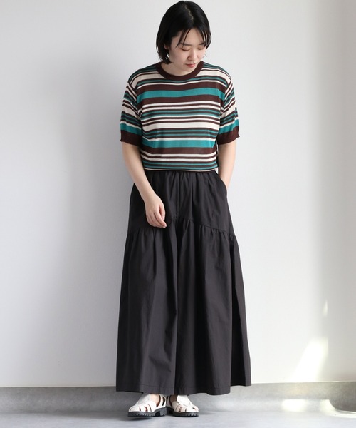 a-ya☆22fabric生地使用☆ガウチョパンツ☆22キャビネット AMBIDEX Store ○○COTTONギャバ FRILL パンツ(F OFF WHITE