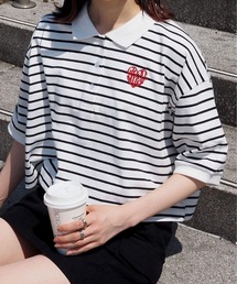 ハートロゴポロ衿ショート丈Tシャツ
